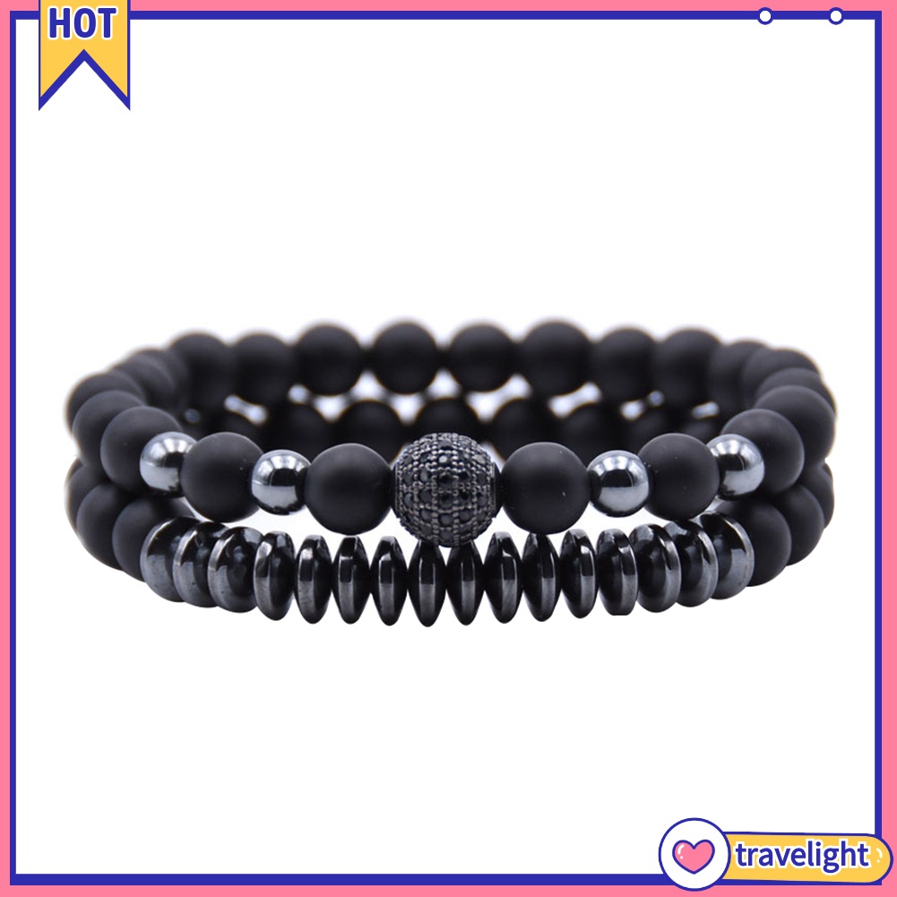 Set 2 Vòng Tay Chuỗi Hạt Đá Nham Thạch Tự Nhiên Cho Cặp Đôi