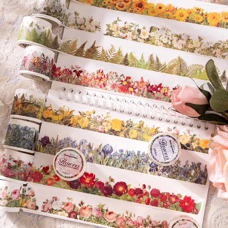 Cuộn Băng Dính Washi 30mm * 3m Họa Tiết Hoa Lá Trang Trí Sổ Tay DIY