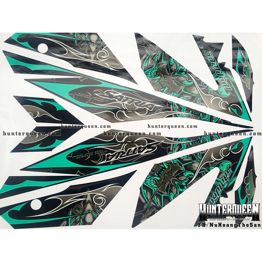 Tem rời xe RAIDER FI đen. Samurai xanh ngọc. Chỉnh sửa theo yêu cầu, mua để nhận quà. Decal chất lượng, bền đẹp