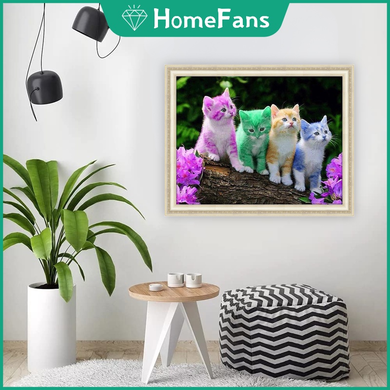 Bộ Tranh Đính Đá 5D Tự Làm Hình Mèo Nhiều Màu 40x50cm Trang Trí Nhà Cửa
