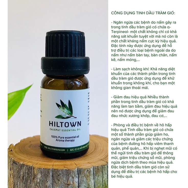 Tinh dầu tràm gió HILLTOWN, nguyên chất 100 từ lá cây tràm gió, dung tích 10ml