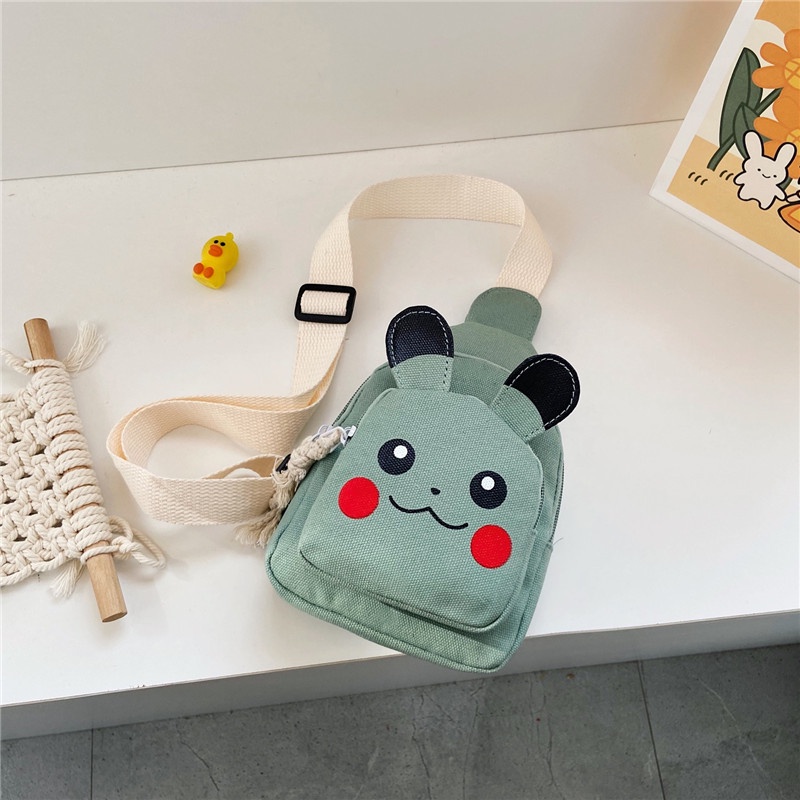 Túi Đeo Chéo Ngực Vải Canvas Họa Tiết Hoạt Hình Dễ Thương Cho Bé Trai Và Gái