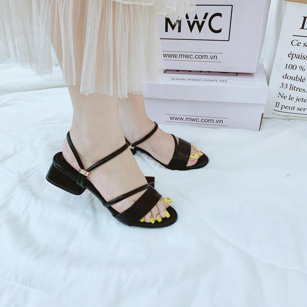 Giày Sandal Cao Gót MWC Đế Vuông 3CM Quai Ngang Thanh Lịch NUCG- 3707