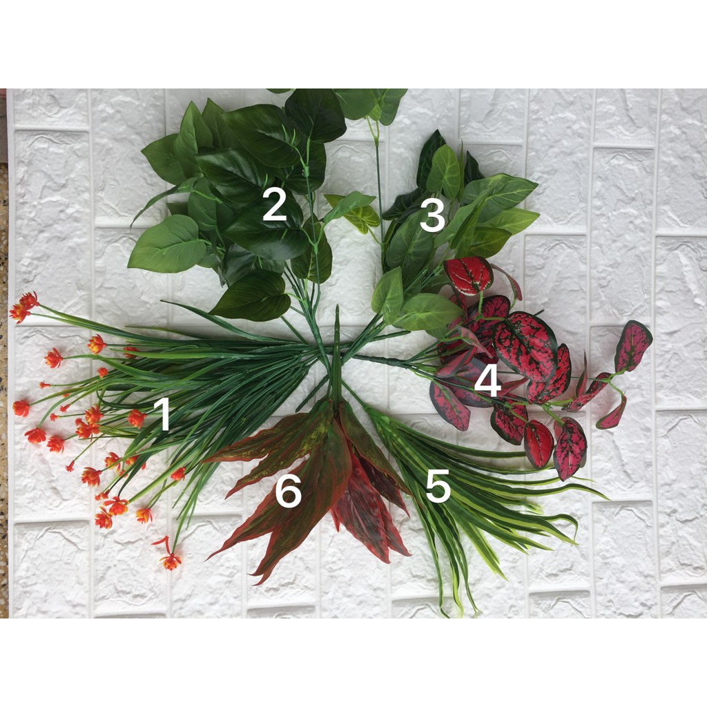 combo 5 cây hoa nhựa - phụ kiện thảm cỏ treo tường