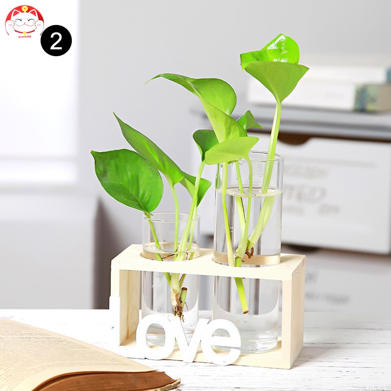 ✂GT⁂ Wooden Stand Hanging Glass Pot Flower Plant Pot Hydroponic Container Home Decoration Accessories