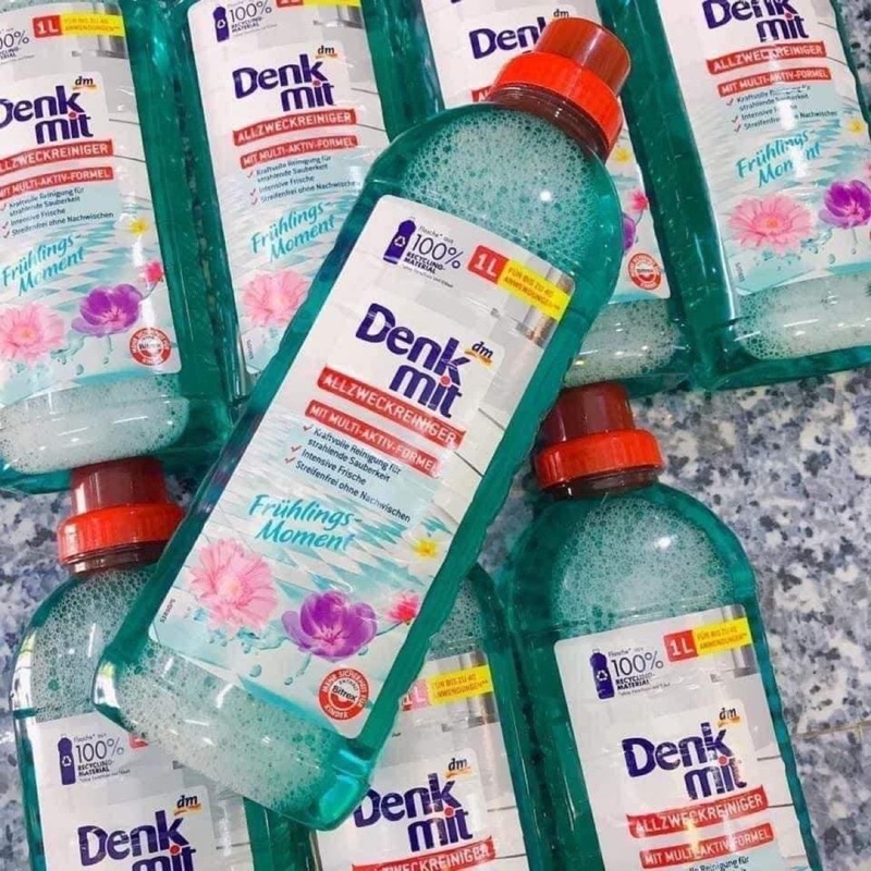 Nước lau sàn Denkmit chuẩn hàng Đức, chai 1 lít, loại bỏ bụi bẩn cứng đầu và giảm côn trùng, thơm lâu, không kích ứng da