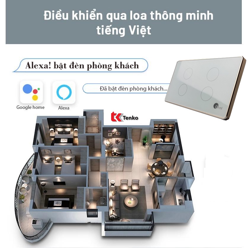 Công Tắc Cảm Ứng Thông Minh 1,2,3,4 - Kết nối WiFi- Mặt Kính,Viền Vàng ONMI Chính Hãng, BH 1 đổi 1. 2 màu Đen/Trắng