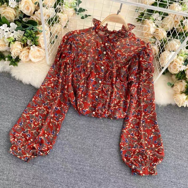 Áo Sơ Mi Voan Hoa Tay Dài Nữ Sang Trọng Lịch Sự