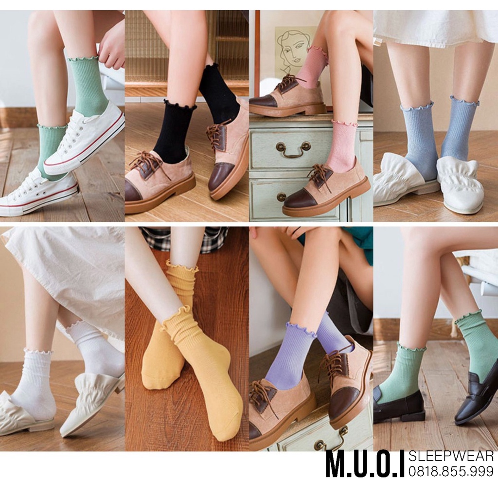 Tất Nhún Cao Cổ Phong Cách Vintage Hàn Quốc chất len đẹp nhiều màu đẹp T2 M10