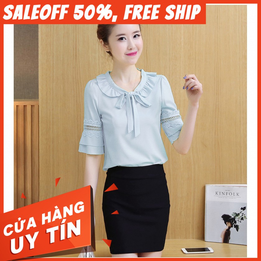 Áo Sơ Mi Nữ - Áo Kiểu Nữ, Tay Ống Loe, Cổ Có Dây Buột - Giảm Giá 50%, Free Ship Toàn Quốc