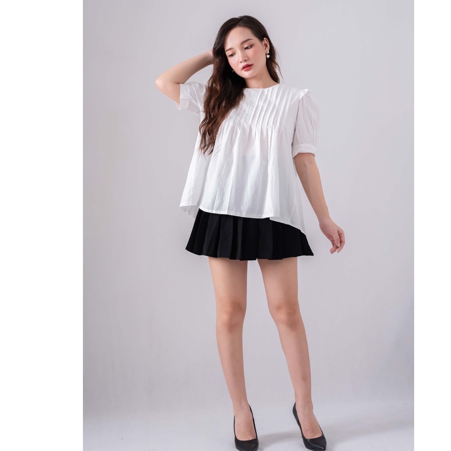 Áo babydoll trắng cộc tay khuy sau - Áo trắng cánh tiên siêu hot
