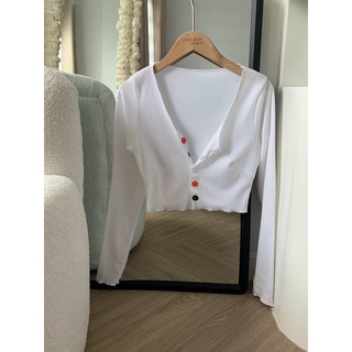 Croptop gân trắng nút màu❤️siu đẹp ❤️ trẻ trung