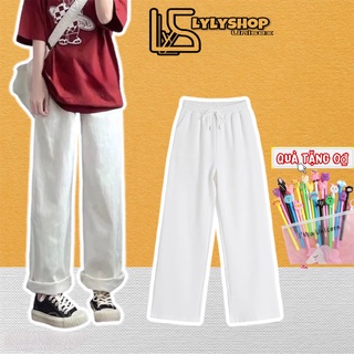  Quần ống rộng Lylyshop Unisex kiểu quần ống rộng cạp chun có dây rút điều chỉnh eo chất vải dày dặn không nhăn 