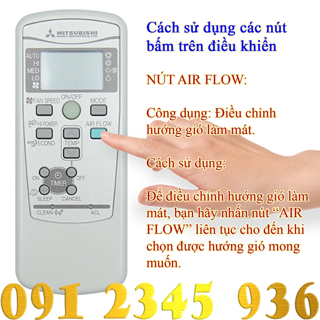 Remote Điều khiển Điều hòa Máy lạnh MITSUBISHI &quot;HÀNG ĐẸP&quot; có Tặng Pin Chính Hãng . (Mẫu số 14)