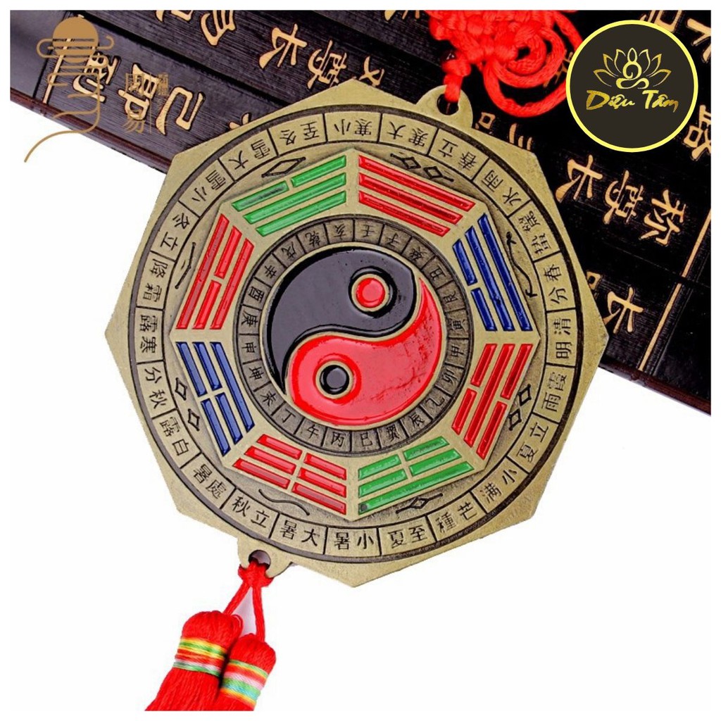 Gương bát quái âm dương hóa giải điềm xấu cho ngôi nhà của bạn 12cm - kim loại mặt sau gương phẳng có dây tâm kết