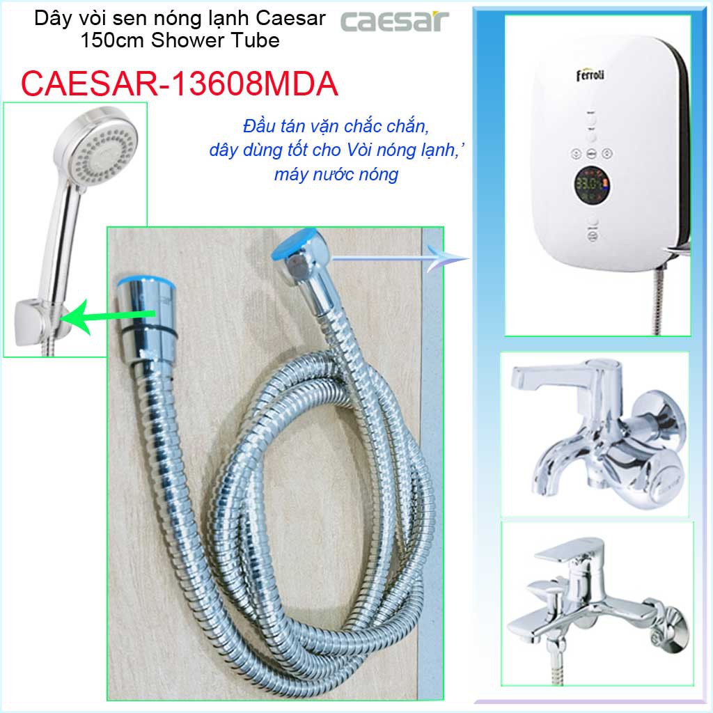 Dây sen Caesar 1.5m, dây vòi tắm hoa sen- dây vòi xịt vệ sinh 1.5m, dây sen chống xoắn Caesar 13608MDA