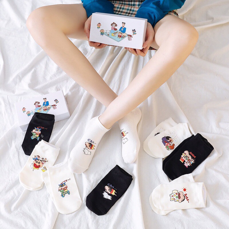 Hộp 5 đôi vớ cao cấp cổ ngắn hãng Poussay chất vải cotton mềm mại, hoạ tiết siêu dễ thương