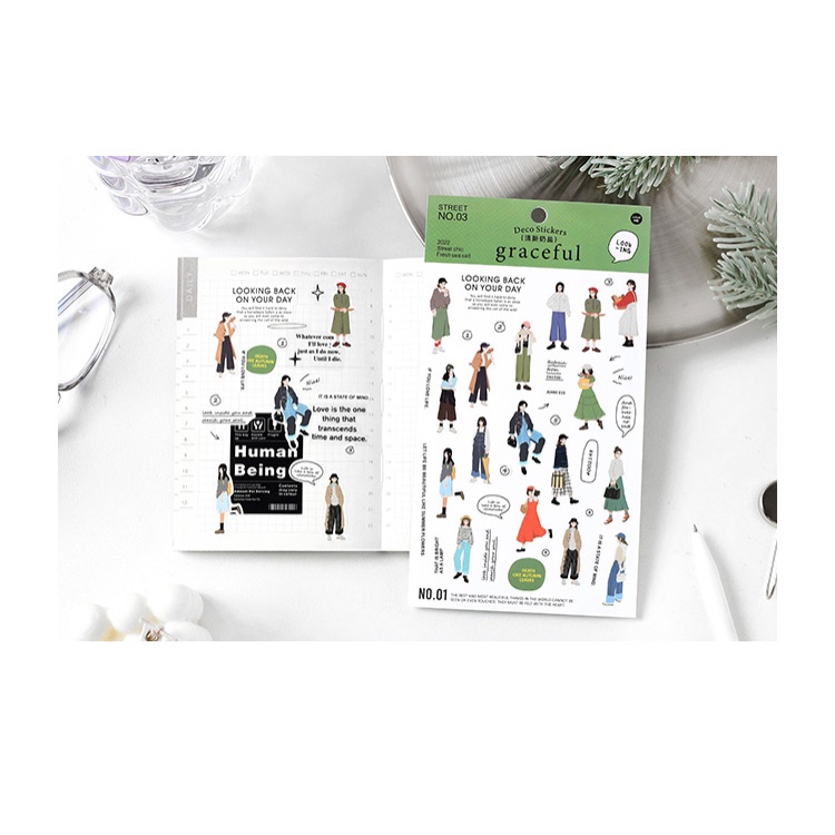 Flowertree 1 Sticker Dán Hình Cô Gái Đường Phố Trang Trí Scrapbook
