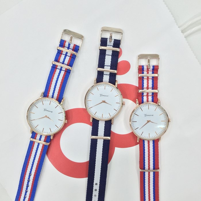 ĐỒNG HỒ NAM NỮ DÂY VẢI 3 SỌC GENEVA THỜI TRANG, CHỐNG NƯỚC