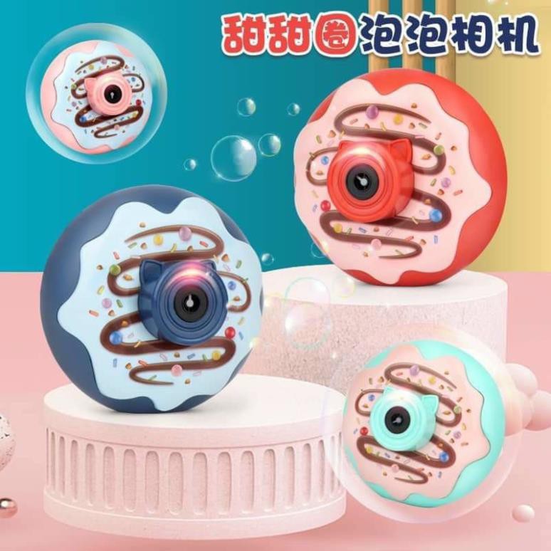 Máy Ảnh Bong Bóng Xà Phòng Hình Bánh Donut Dễ Thương Có Kèm Nhạc, Dây Đeo Cổ + Tặng Dung Dịch Thổi Bóng