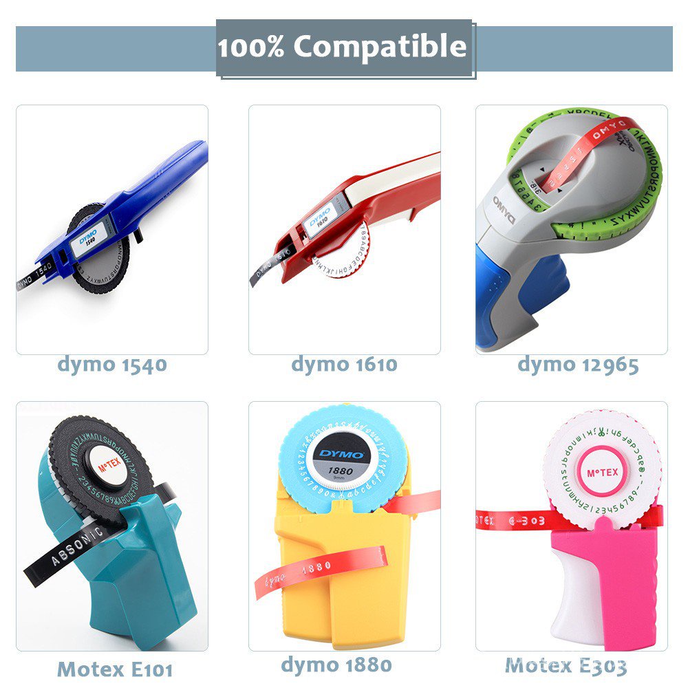 Bộ 5 Cuộn Băng Dính 3D Nhiều Màu 9mm Tương Thích Dymo 1610 / 12965 / 1880 Motex E101