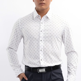 [SALE 40%] Sơ mi dài tay Aristino ALS001S7 nền trắng hoạ tiết thoi lịch lãm, ấn tượng
