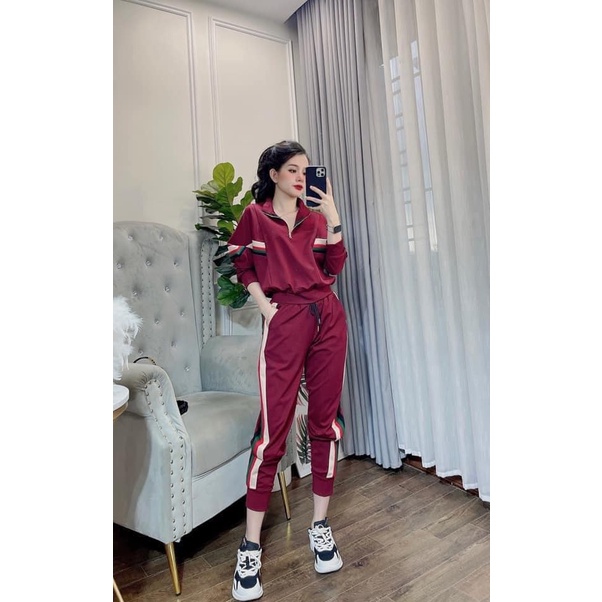 Set bộ thể thao nữ cổ khóa tay dài ống bo chất umi hàn mặc lên dáng siêu đẹp siêu điệu đà - bộ thu đông nữ