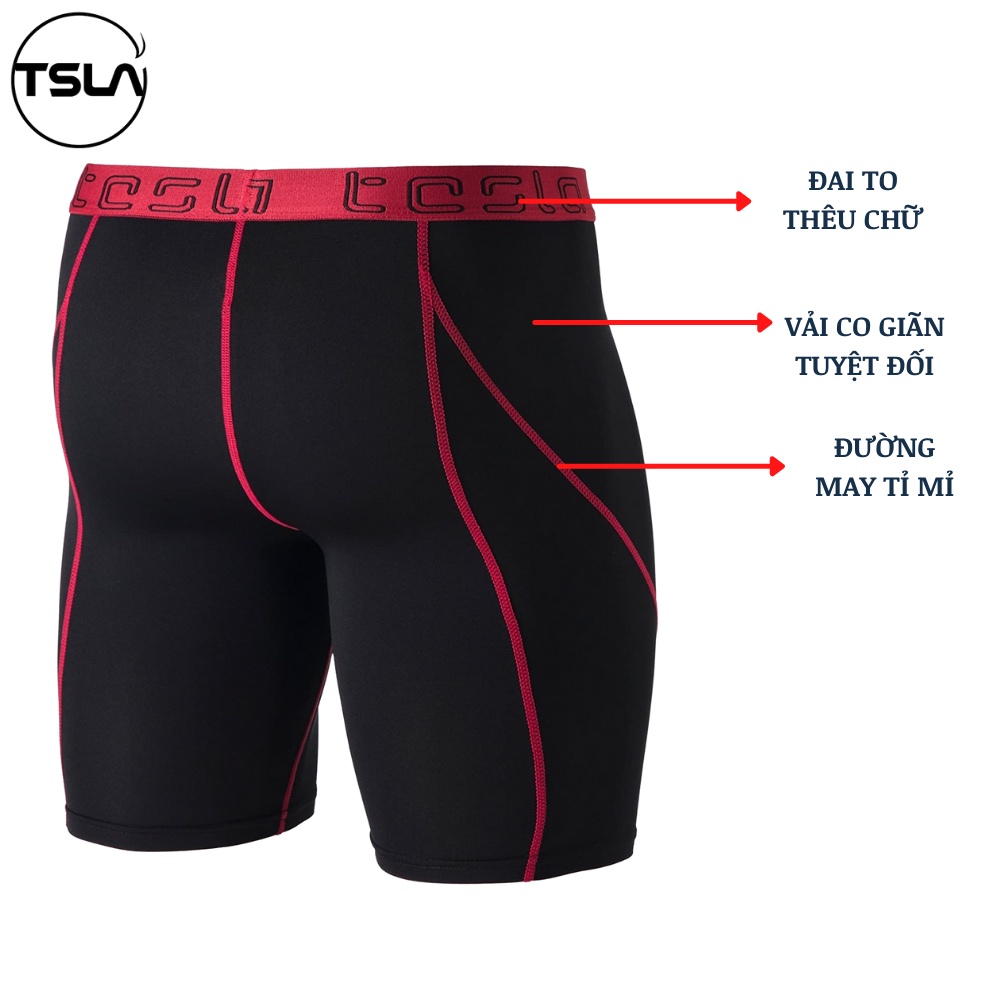 Quần thể thao nam combat bó cơ thể TSLA short nén legging đùi ngắn thoáng mát kháng khuẩn chống UV tập gym đá bóng bơi