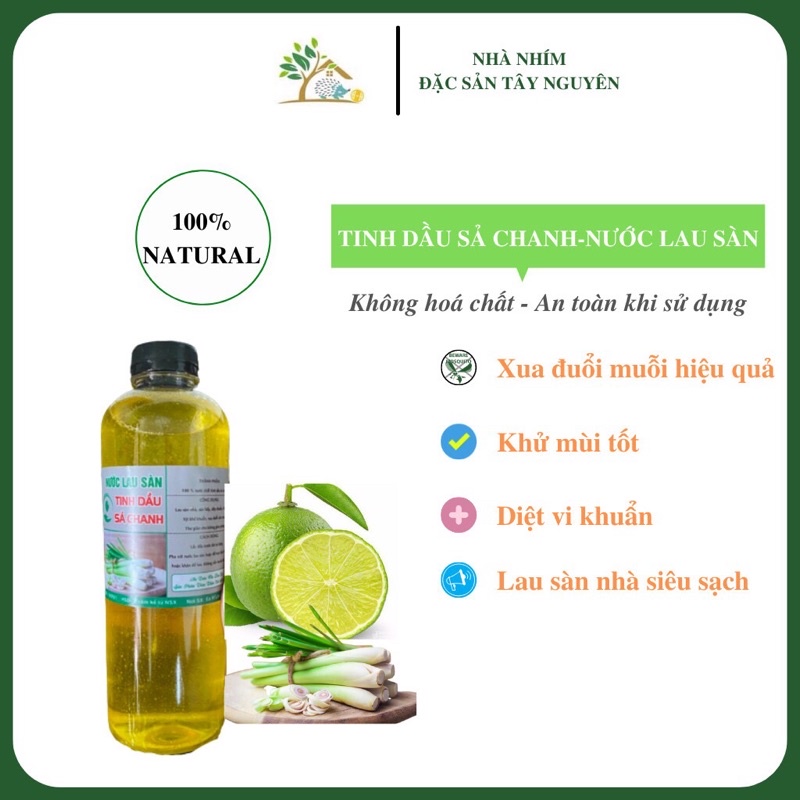 Tinh dầu lau sàn xả chanh nguyên chất, đuổi muỗi, diệt côn trùng dung tích 1 lít