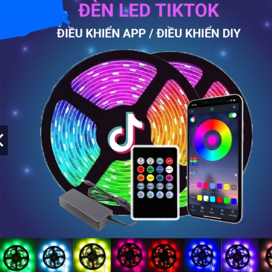 CUỘN LED DÂY DÁN ĐỔI 8 MÀU RGB 5050 Chống nước - Phủ Silicone ( DÙNG CHO TIKTOK - CÓ CẢM BIẾN ÂM NHẠC )