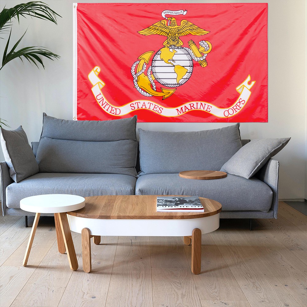 ❤LANSEL❤ Outdoor USMC UV Fade Resistant Flying Banner Marine Corps Flag Double Sided Bright Color Home Decor Brass Grommets 3x5 Feet