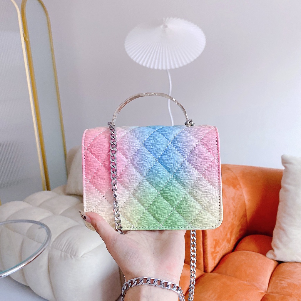 Túi Đeo Chéo Một Dây Xích Nhỏ Sơn Màu Kim Cương Cổ Điển Mới 2022