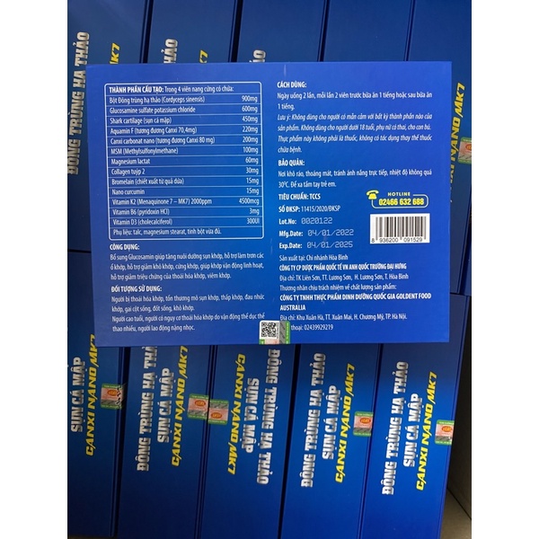 Viên uống Đông trùng hạ thảo Sụn cá mập Canxi nano MK7 - Hộp 2 lọ cao cấp x 30 viên
