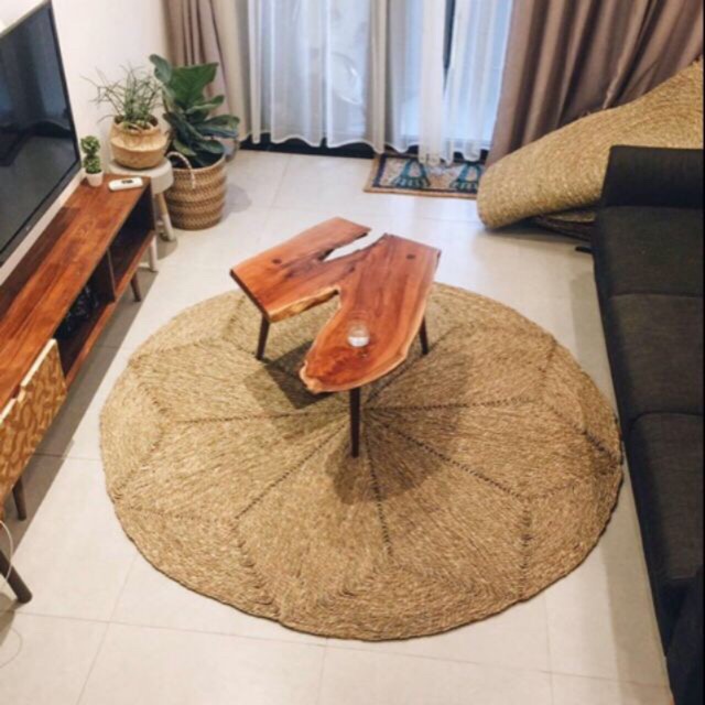 Thảm cói tròn trơn siêu hót- 1m8-2m có sẵn
