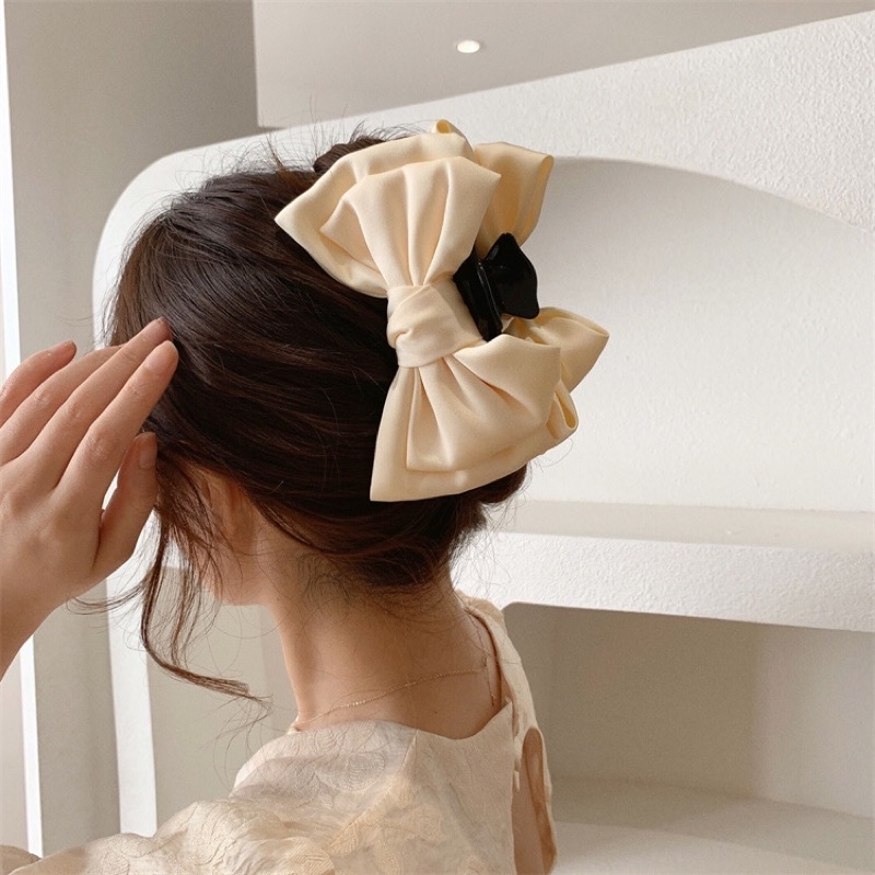Kẹp tóc càng cua gắn nơ tone màu dễ thương KT602