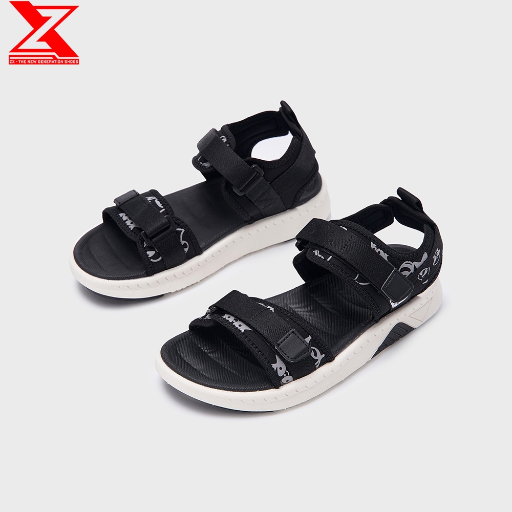 Giày Sandal Nam nữ SD ZX 2726 quai bấm đế bằng - Black White - Grey - Ver Raccoon