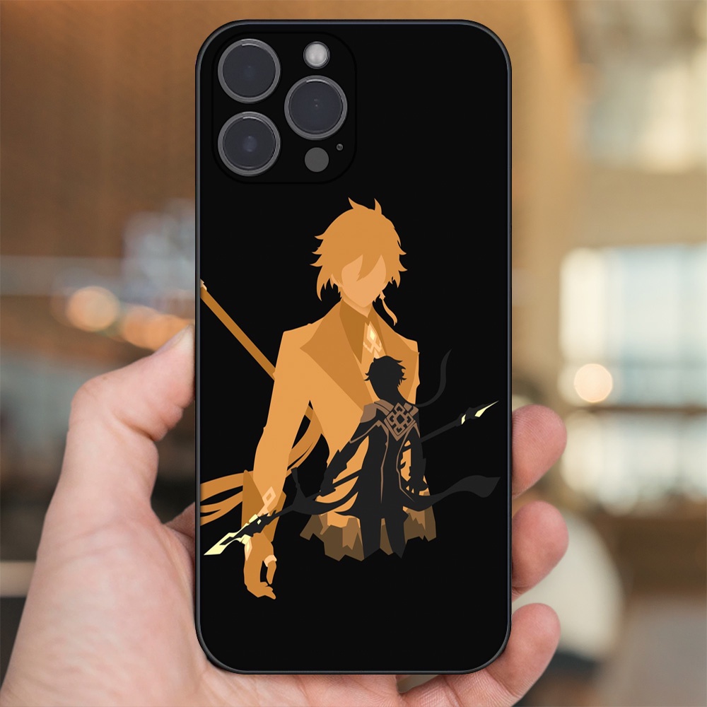 Ốp lưng iPhone 13 Pro Max dẻo đen cạnh vuông in hình Zhongli Genshin Impact
