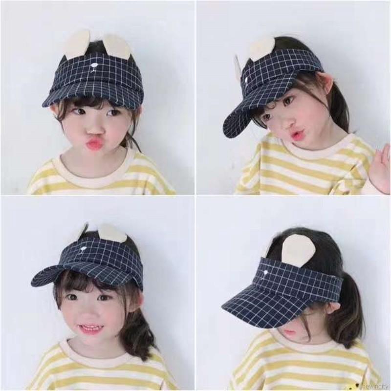 Mũ lưỡi trai tai thỏ hở đầu sọc caro dễ thương đáng yêu dành cho bé