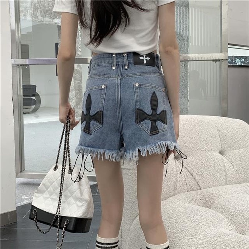Quần Short Denim Phối Dây Đan Chéo Thời Trang Cho Nữ 5XL 100kg 8807