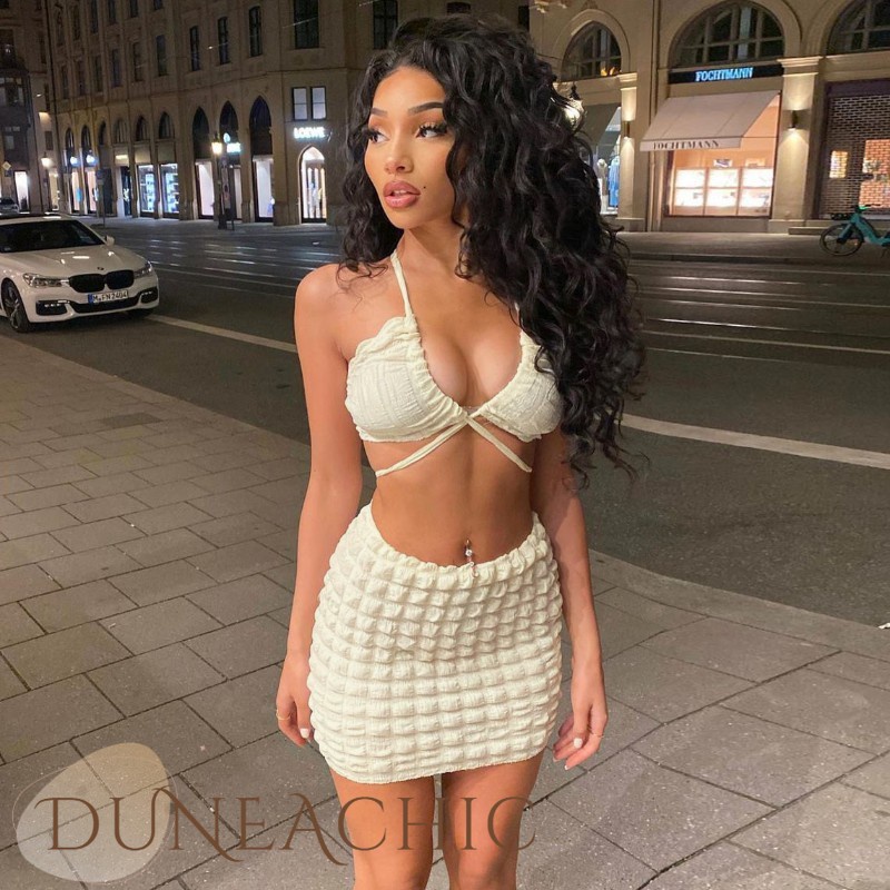 DUNEA Set Áo Tank Top Và Chân Váy Lưng Cao Thời Trang Cho Nữ