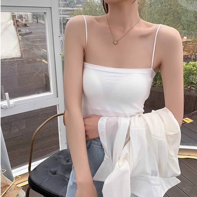 Cocory vn Áo Croptop Hai Dây Có Mút Đệm Ngực 5 Màu Thời Trang Mùa Hè Quyến Rũ Dành Cho Nữ