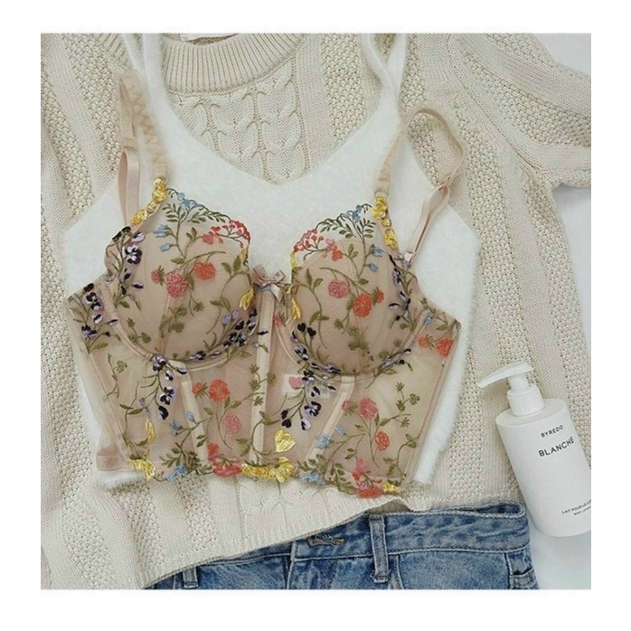 Áo lót conrset SS07 Basil nữ thêu hoa cổ điển đệm mỏng có gọng nâng ngực