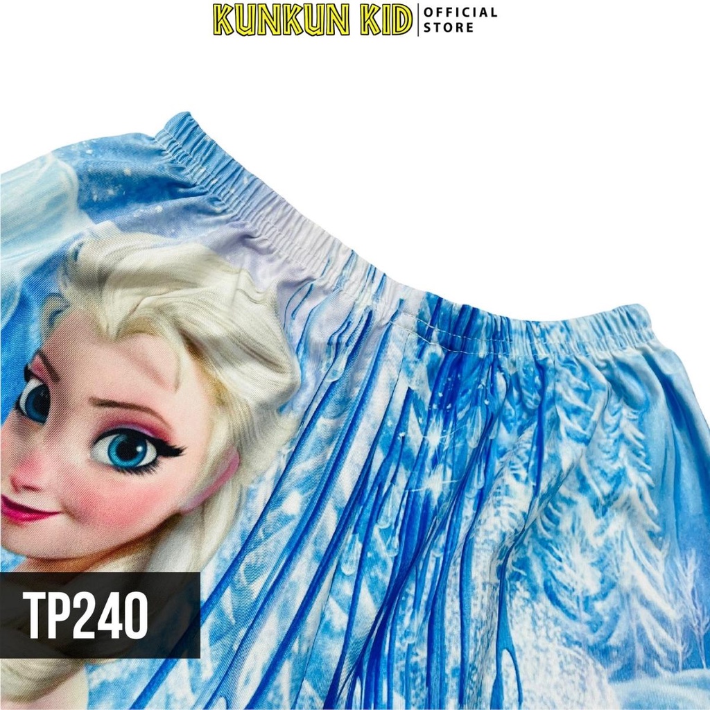 Quần áo bé gái thun lạnh in 3d tay ngắn hoạt hình nữ hoàng băng giá elsa Kunkun Kid TP240