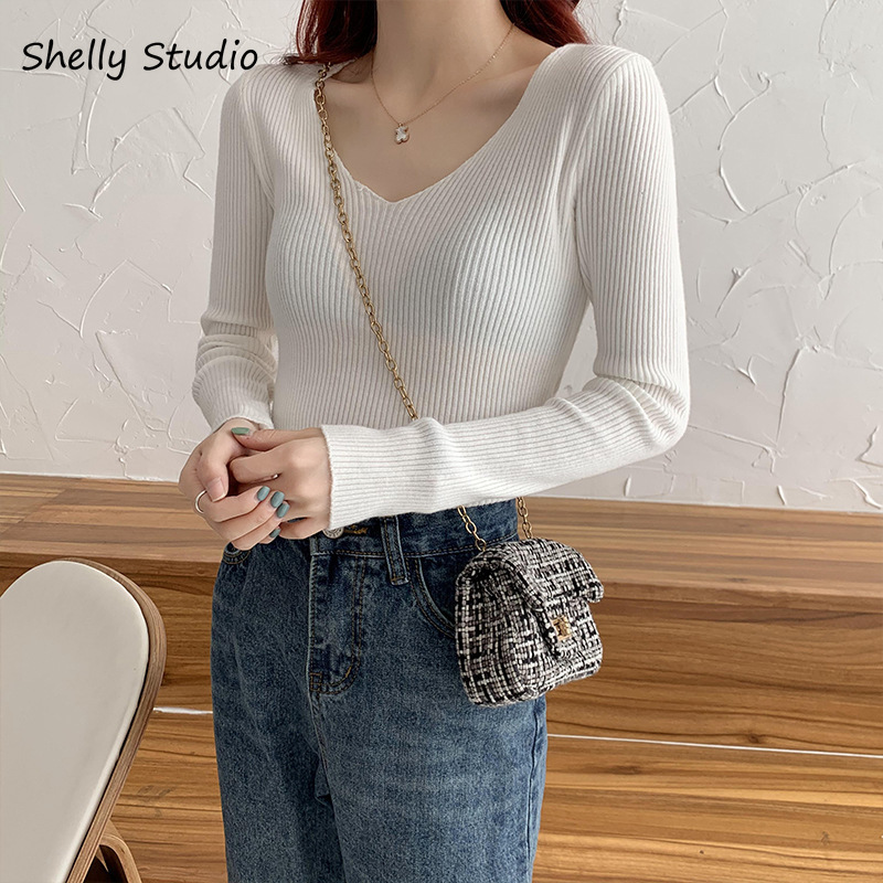 [Mã FASHIONCB732 hoàn 15% tối đa 30K xu 99K] Áo sweater dệt kim dài tay ôm dáng màu trơn thanh lịch cho nữ | BigBuy360 - bigbuy360.vn