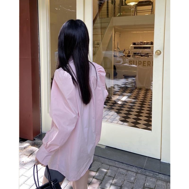 IMAODOU French Pink Long Western Temperament Women's Shirt Design Feeling Appropriate Shirts Top Autumn 2023 New Korean Sweet Crouching Top