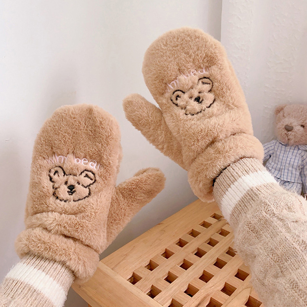 Găng tay thêu hình gấu đáng yêu cho nữ