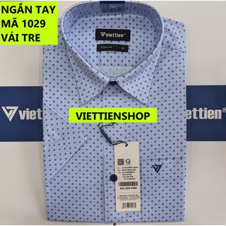 (1029 HVS) ÁO SƠ MI VIỆT TIẾN NGẮN TAY VẢI TRE HOA VẮN