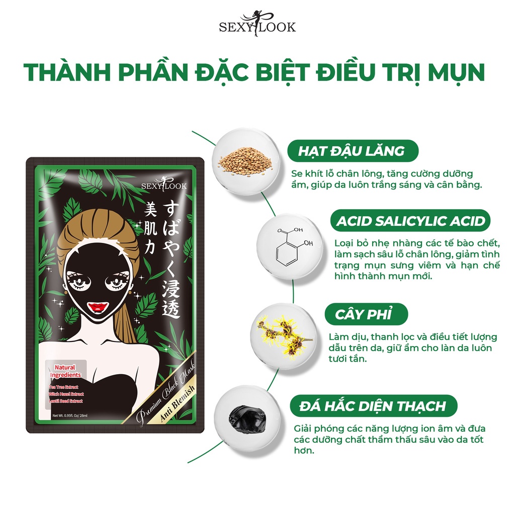 Combo Detox Cấp Nước SEXYLOOK  ( 1 hộp mặt nạ đen tràm trà x 1 hộp mặt nạ đen hoa đỏ ) (10 miếng x 28ml)