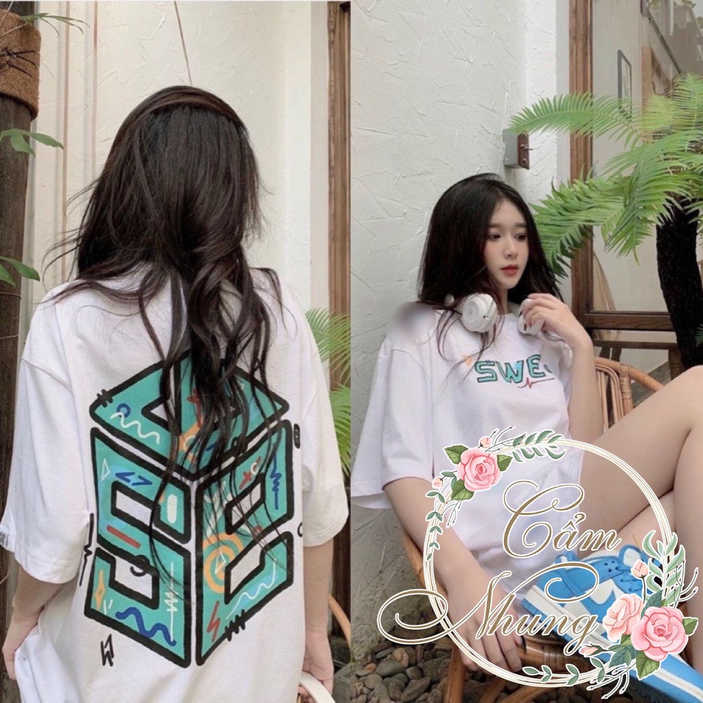 Áo Thun Tay Lỡ SWE chữ xanh -CAMNHUNG Áo Thun Nam Nữ Unisex Hot Hit