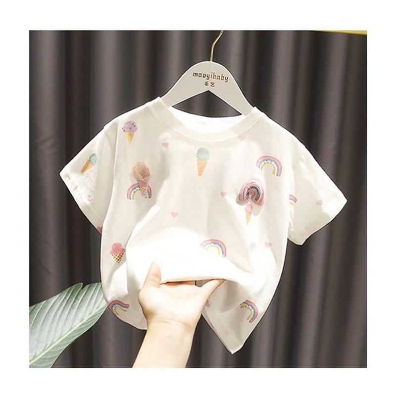 Áo Thun Cotton Tay Ngắn In Hình Cây Kem Dễ Thương Thời Trang Mùa Hè Cho Bé Gái